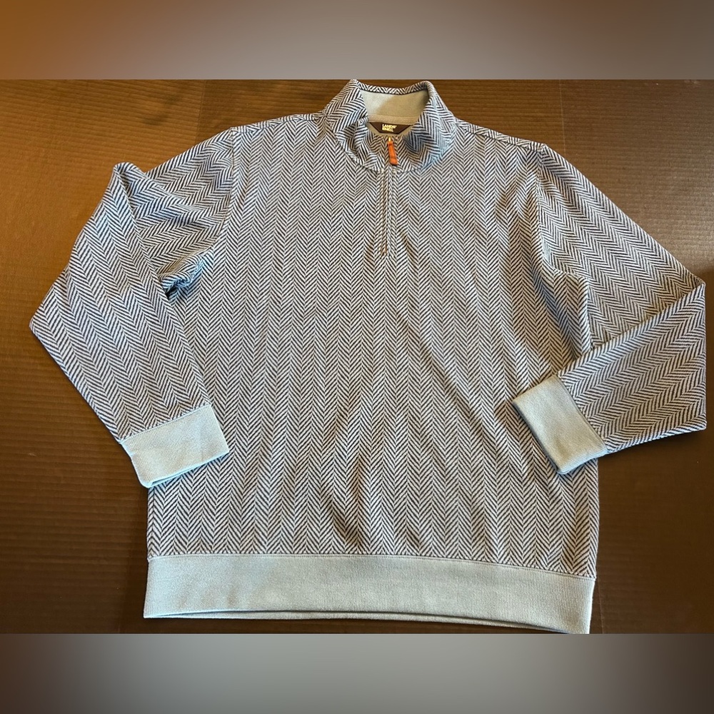 Lands' End Men's Bedford Rib Quarter Zip Pullover Sweater Blue Herringbone L